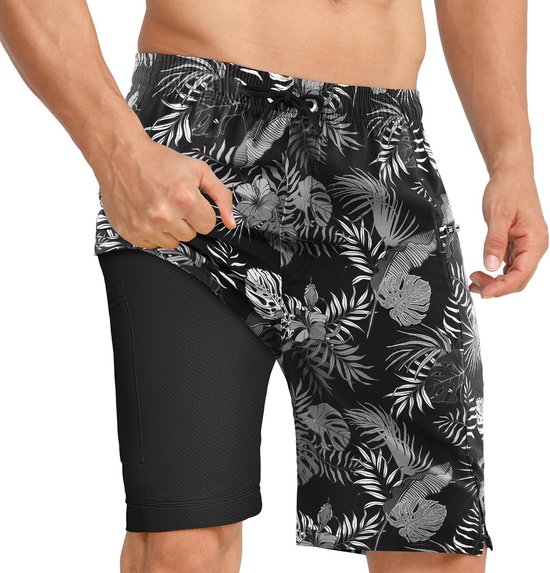APTRO Heren Zwemshort Zee Surf Zwembroek Print Hawaiian Zomer Groot Sneldrogend Met Mesh Voering Zwart S127 5XL