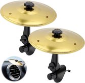 2 stuks autocymbal-drumventilatieopening - mini metalen drumcrashcymbal voor autodashboard, grappig muziekinstrument voor drummers en muziekliefhebbers - cadeau Goud