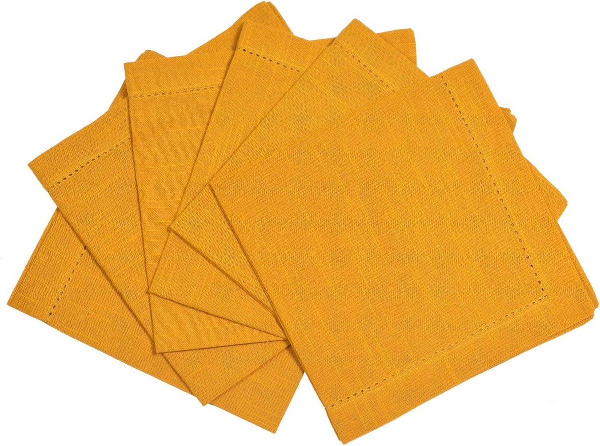 Linnenlook Katoenen Servetten 6-Delige Set Effen Okergeel