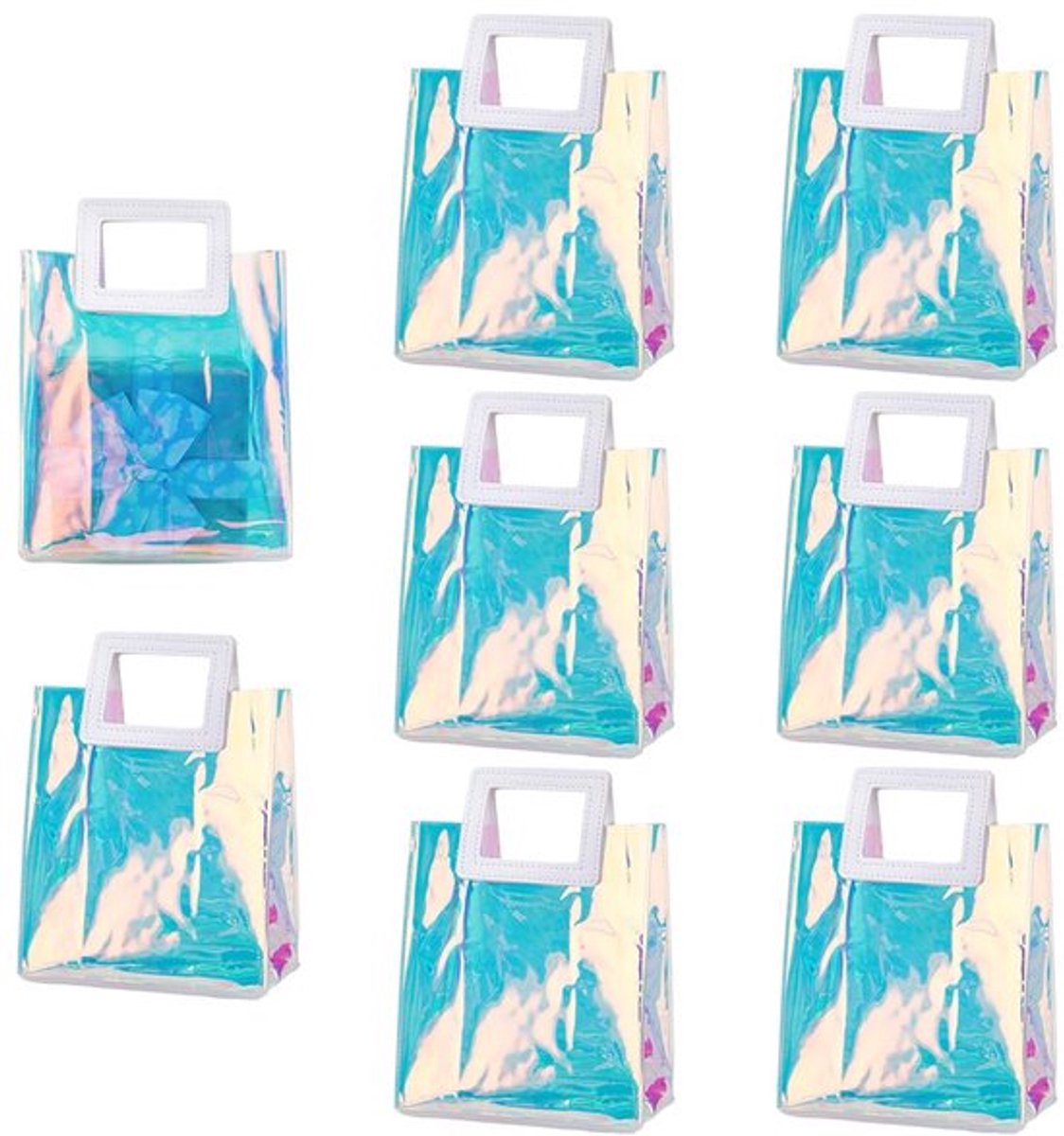 8 Stuks Holografische Draagtas - 20x17,5x10cm - Waterdicht PVC - Herbruikbare Handtas voor Cadeaus en Reizen