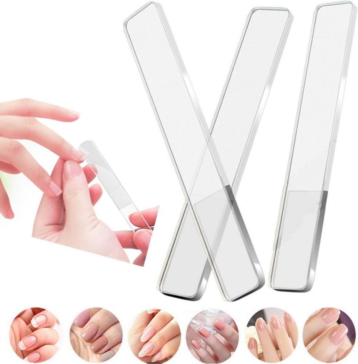 3x Nano Glazen Nagelvijl Set - Kristallen Nagelbuffer voor Natuurlijke Glans