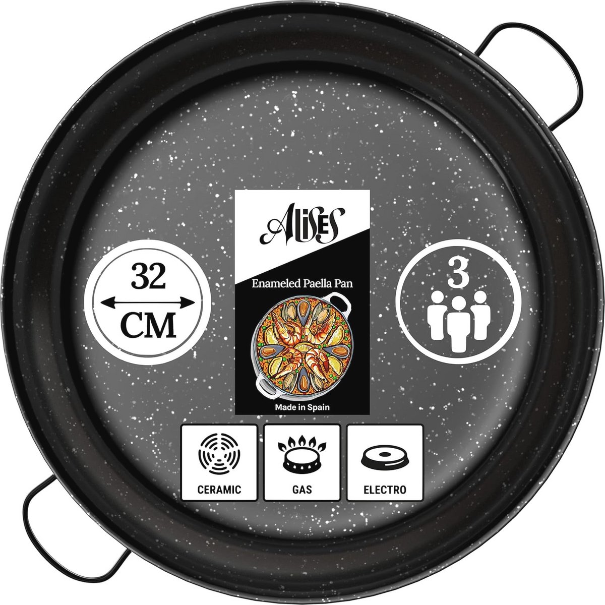 Geëmailleerde Carbon Steel Paella Pan 32 cm - Natuurlijk Non-Stick Kookpan