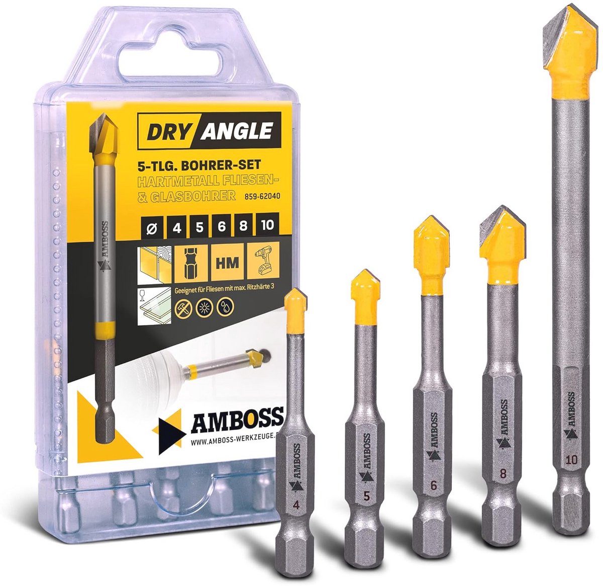 Tegelboor Set Ø 4/5/6/8/10 mm voor Tegels, Glas en Keramiek