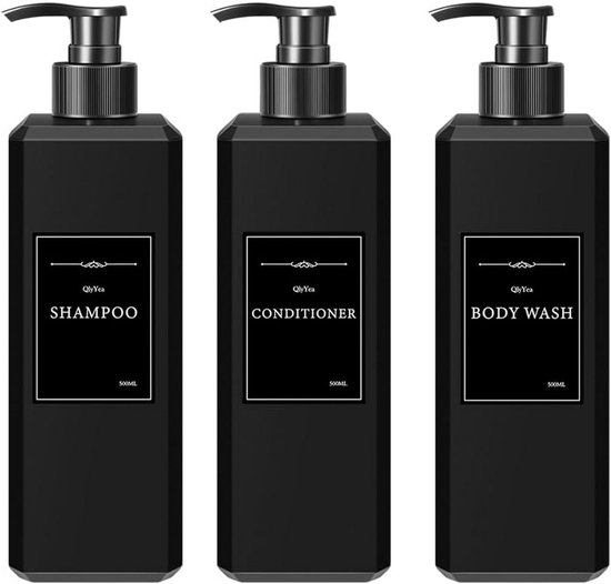 Set van 3 Pompflessen, 500 ML, zeep dispenser kunststof Wit/Goud en