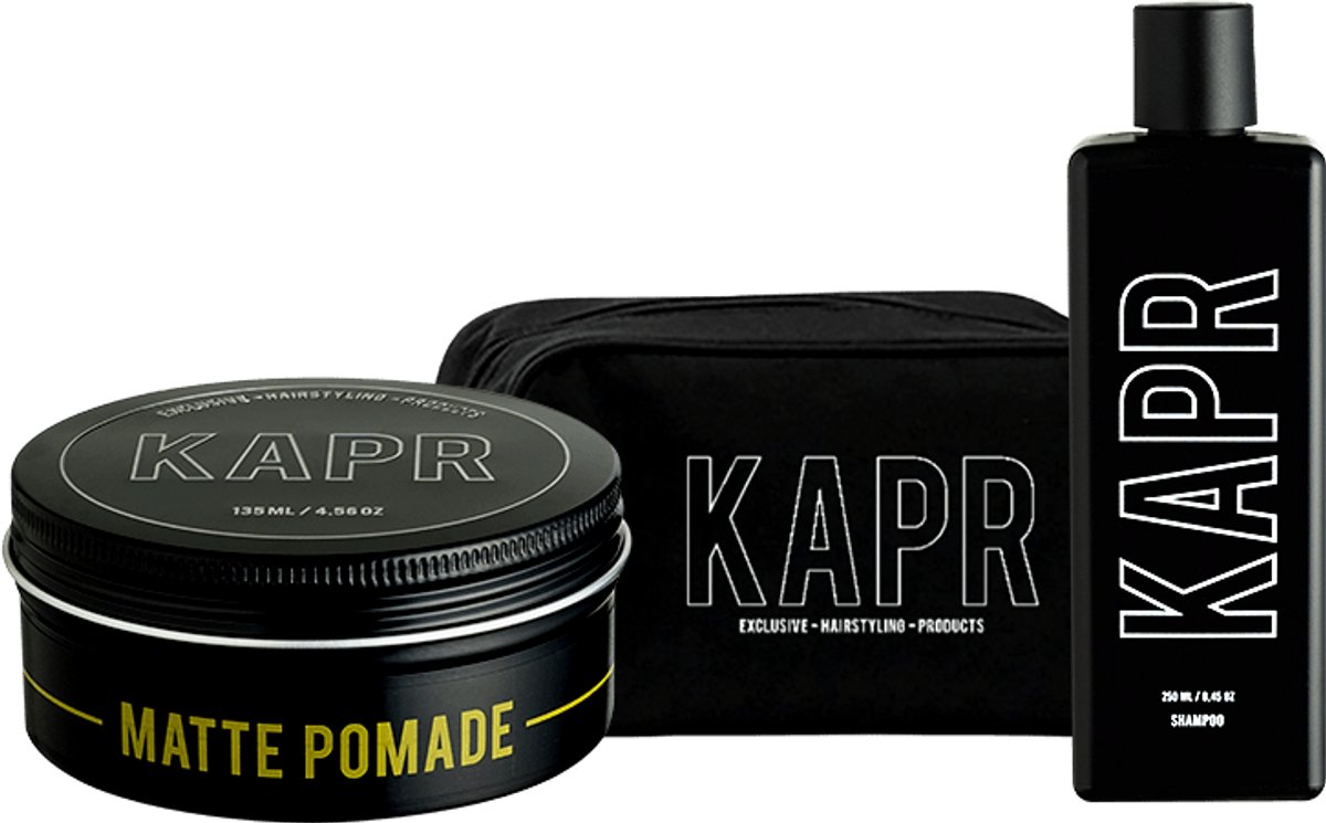 The Exclusive Hairstyle Deal KAPR Matte Pomade 135 ml en shampoo 250 ml incl gratis toilettas
