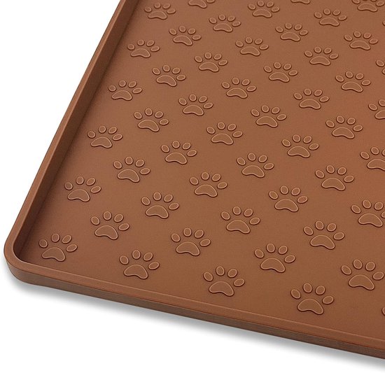 Tapis de gamelle en silicone pour animaux de compagnie - convient aux chiens et aux chats - tapis de gamelle antidérapant et étanche - garde l'espace propre - convient aux petits/moyens/grands animaux de compagnie (marron 60×40 cm)
