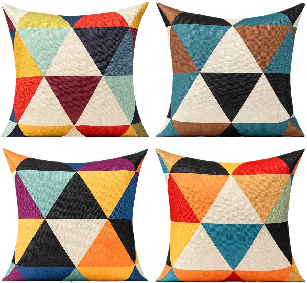 Unyqoos Set van 4 kleurrijke kussenhoezen voor buiten en binnen met geometrisch patroon Kleurrijke geometrie