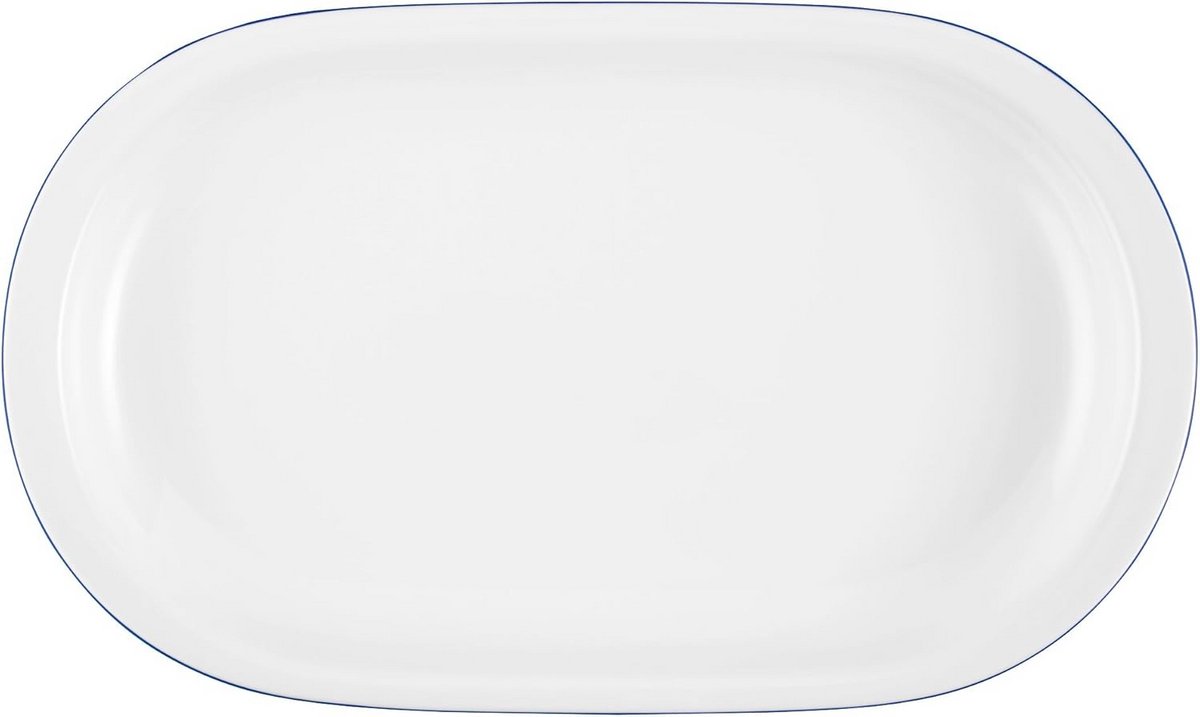 Ovale serveerschaal 33 cm - Porselein - Blauwe rand - Magnetron en vaatwasmachine geschikt