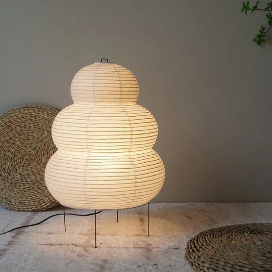 Japanse rijstpapier vloerlamp - Japanse retro rijstpapier bureau lamp stijl, 60cm verticale lamp, witte sneeuwman uiterlijk, slechts één soort licht - warm licht