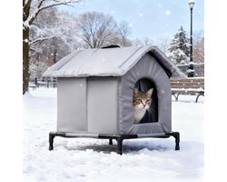 Buiten kattenhuis Maat L 42x42 cm - Geïsoleerd onderkomen voor huisdieren - Weerbestendig en geïsoleerd - Verhoogde basis - Eenvoudig te monteren - Geschikt als buitenopvang voor katten (Grijs)