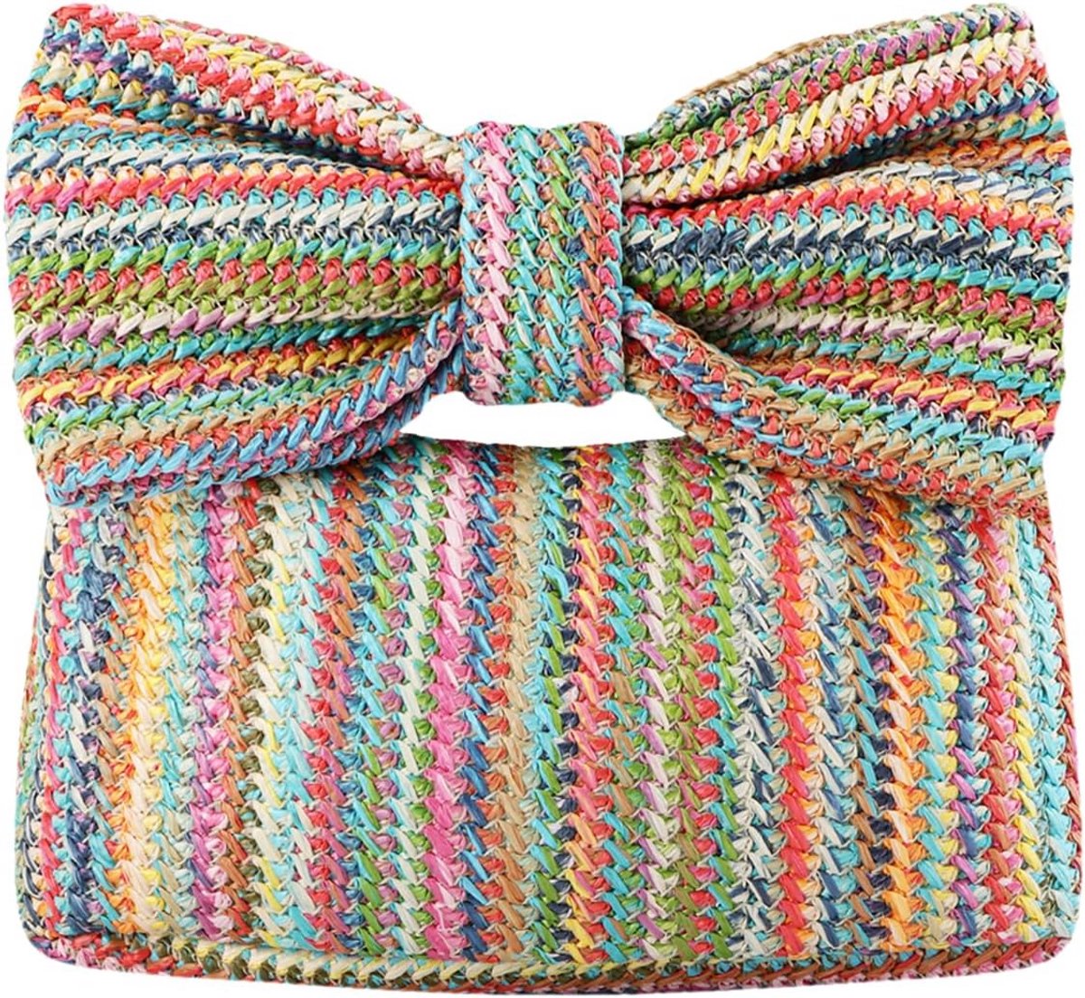 Stro Boog Clutch Bag voor Dames en Meisjes - Geweven Handtas voor Zomer, Bruiloft en Feesten