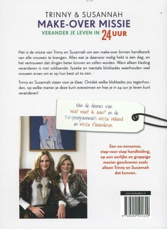 Twee vrouwen, Trinny en Susannah, in pakken op de cover van een boek.