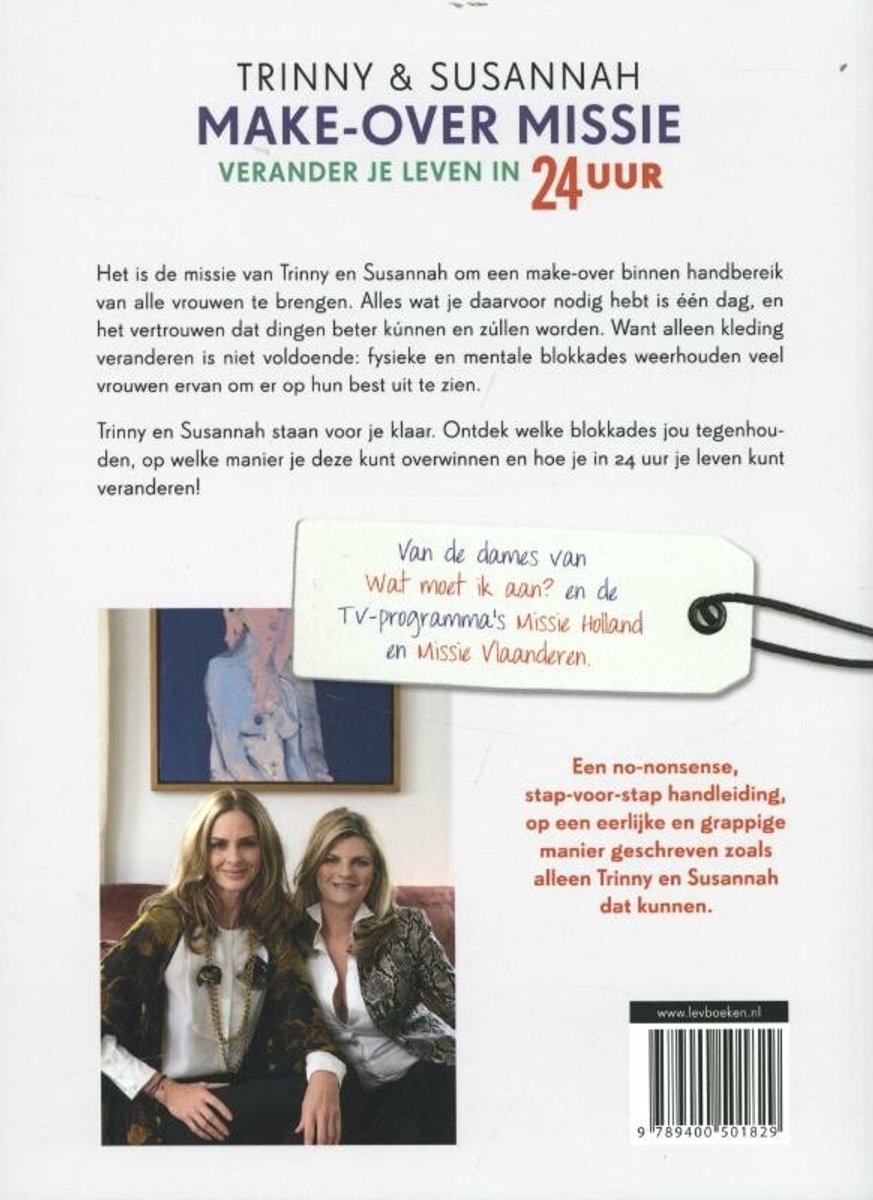 Twee vrouwen, Trinny en Susannah, in pakken op de cover van een boek.