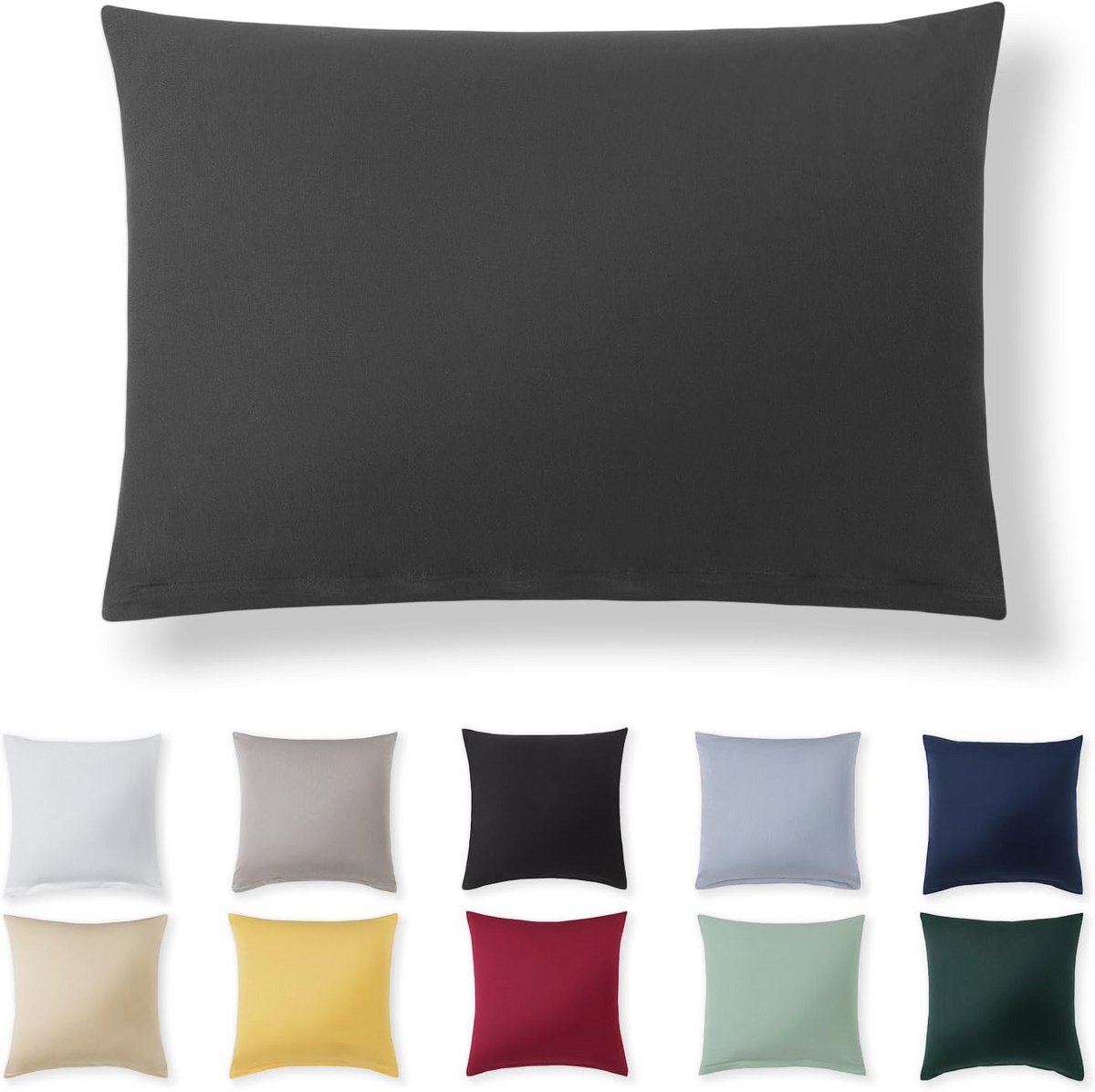 Kussensloop 50 x 70 cm - Antraciet - 100% Jersey Katoen - Superzacht met Ritssluiting