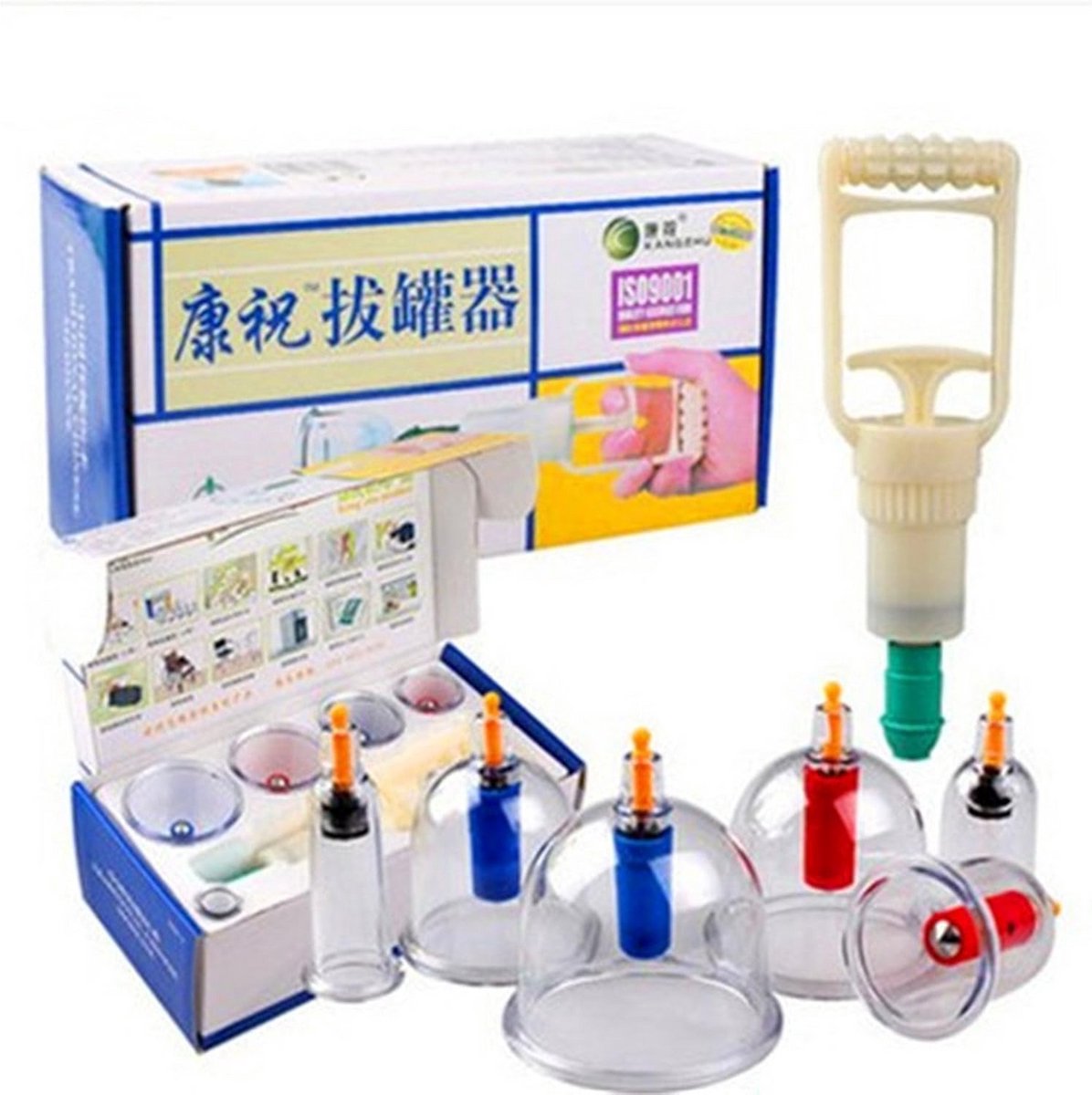 Set van 6 Chinese Cupping Glazen met Rotary Massagefunctie voor Vacuümtherapie