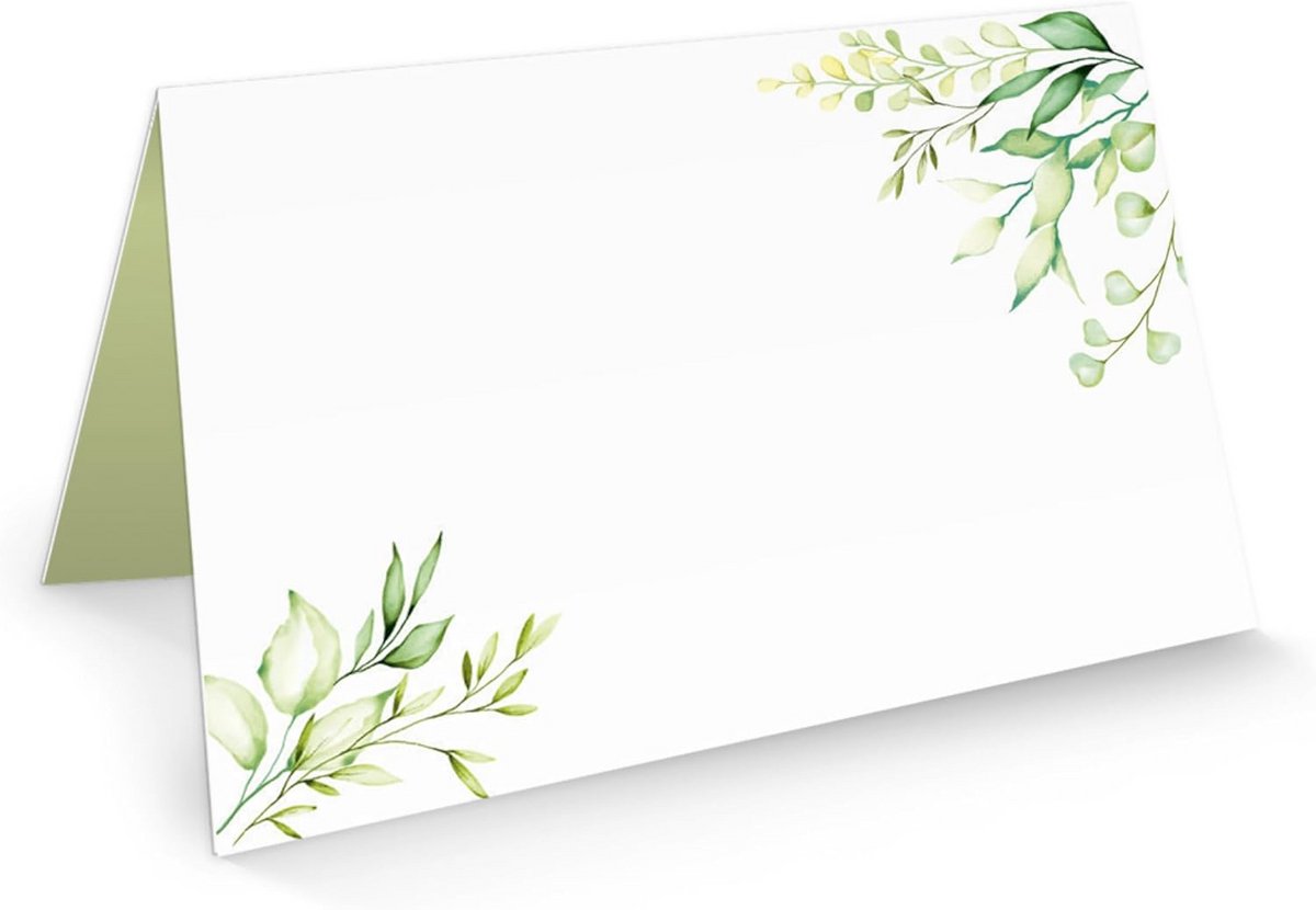 Tafelkaartjes met groen bladmotief voor bruiloft, communie, doopsel of verjaardag - 100 stuks