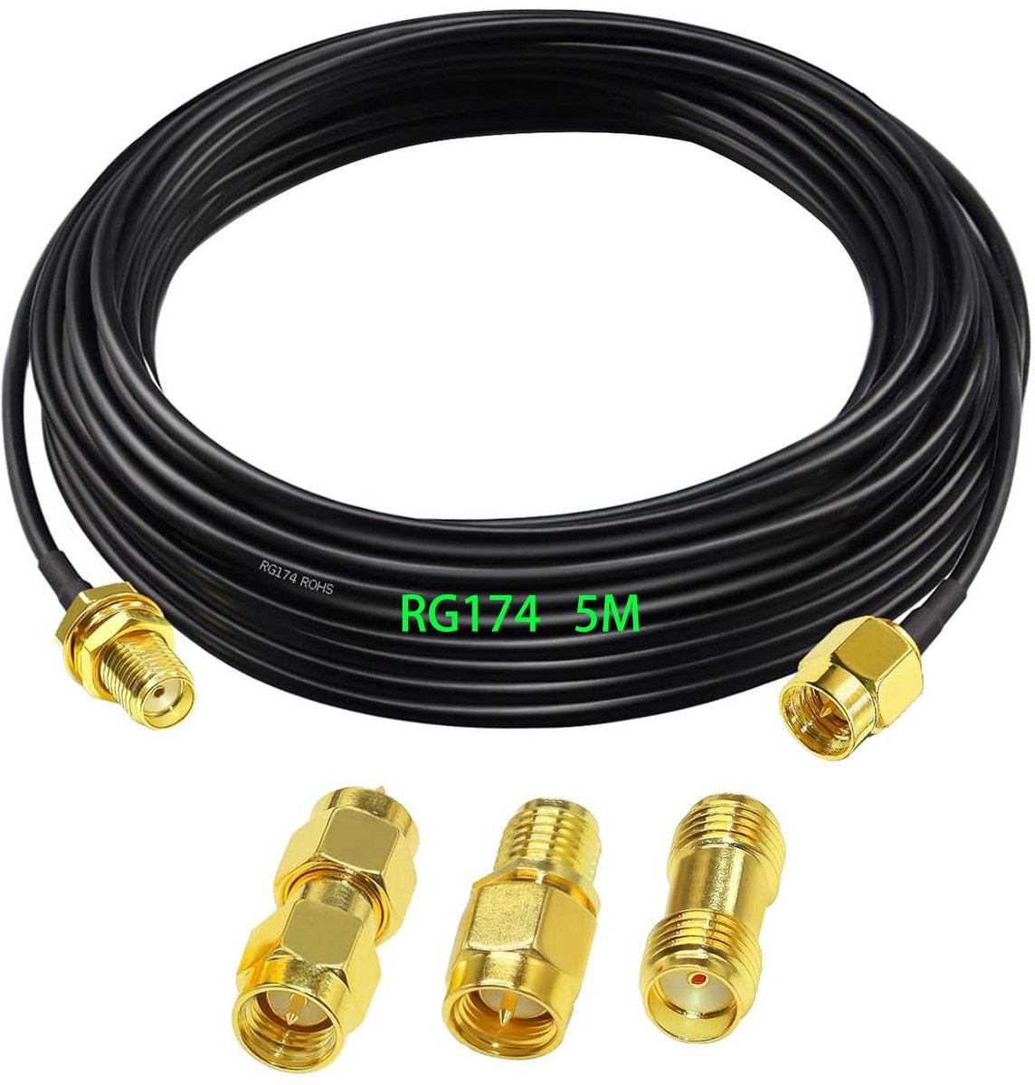 Coaxiale verlengkabel 5 meter met RF adapters voor wifi antenne