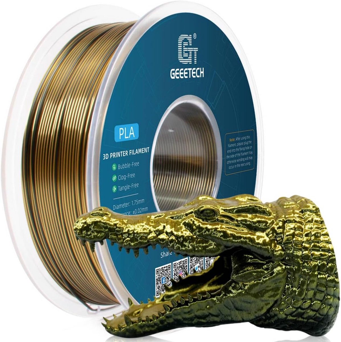Silk Dual Color Filament 1,75 mm voor 3D-printers - Zijde Goud en Zwart