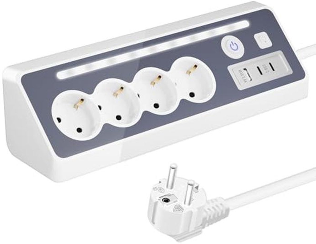 4-Way Hoekstopcontact met USB en Schakelaar voor Keuken