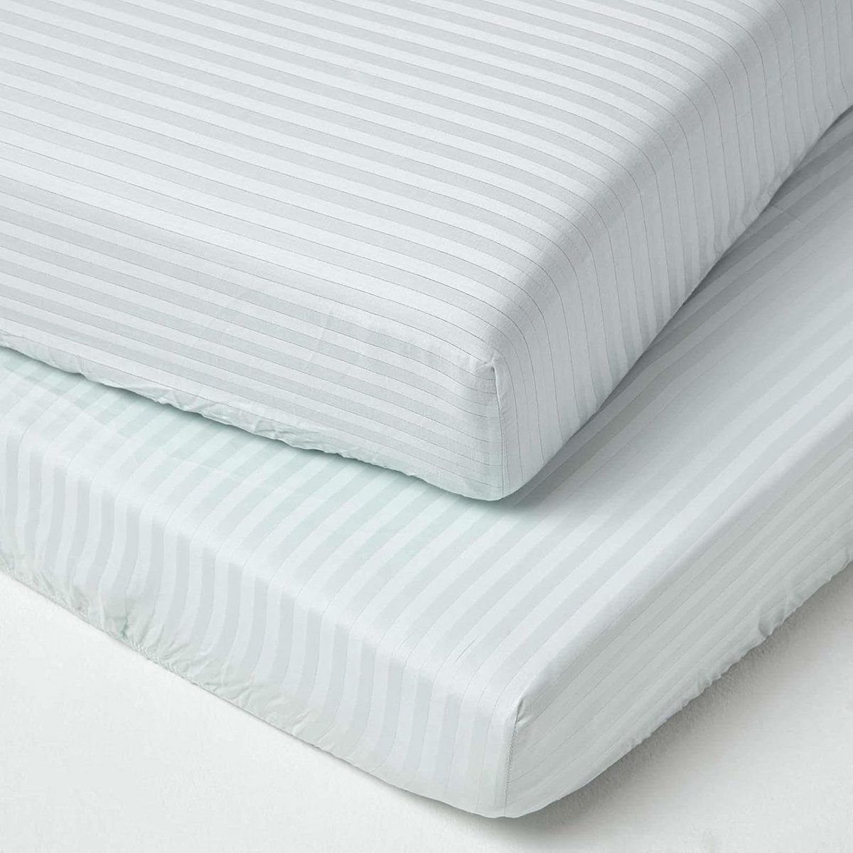 Set van 2 damast hoeslakens voor babybed 60 x 120 cm - Aqua, hypoallergeen en superzacht Egyptisch katoen met satijnen strepen