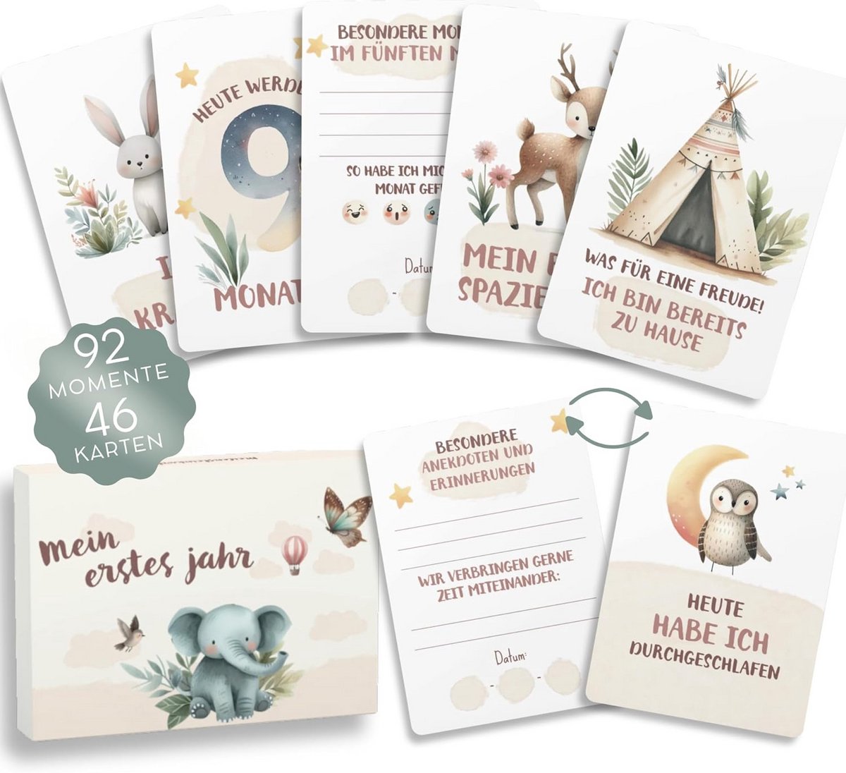 Baby Mijlpaalkaarten - 46 Stuks met Houten Standaard voor Eerste Jaar