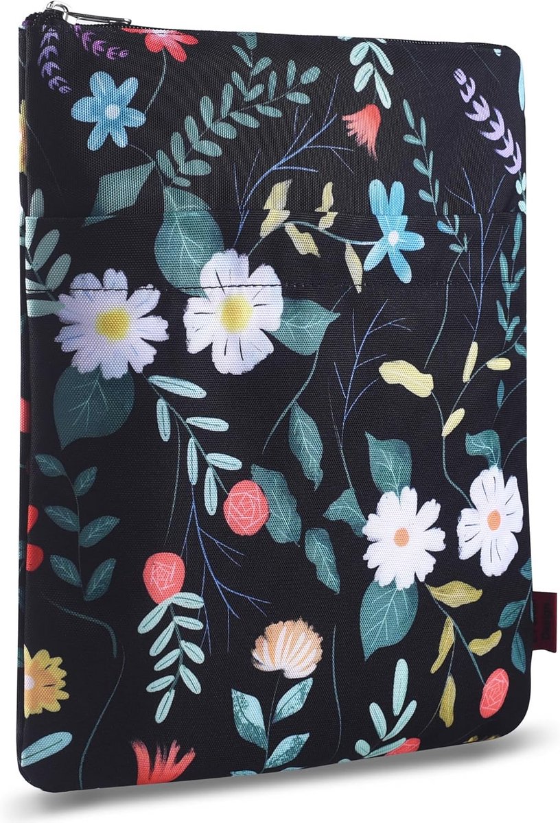 Boekomslag met bloemenpatroon - Wasbare stof, Ritssluiting, Maat M (27.9 x 22.9 cm)