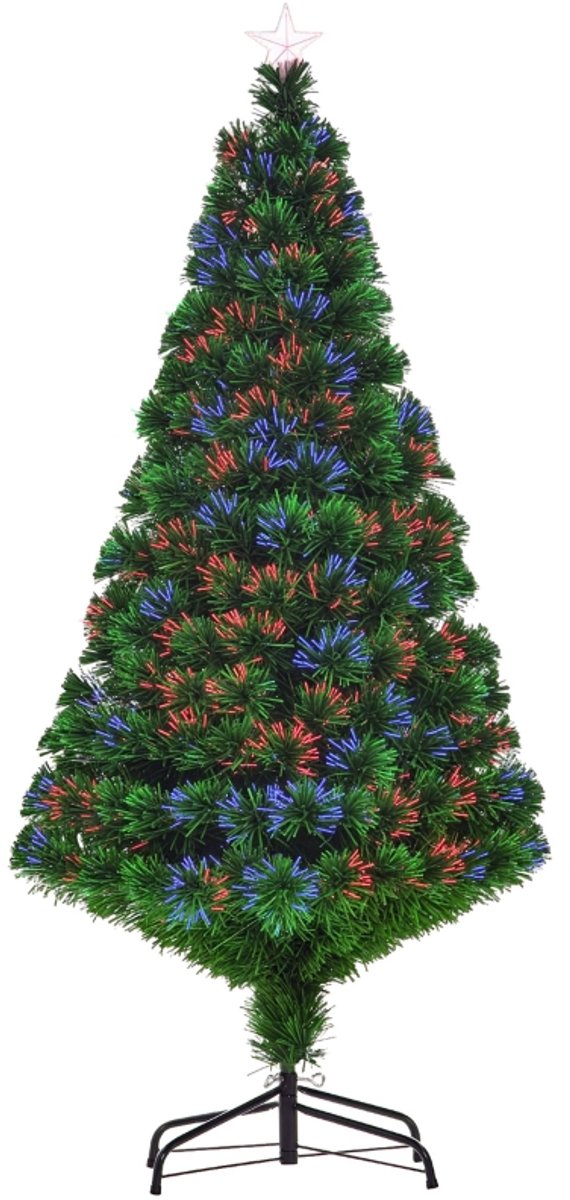 Kunstkerstboom-150 cm-Met Glasvezel en LED Verlichting-180 toppen met Standaard-Metaal-Groen