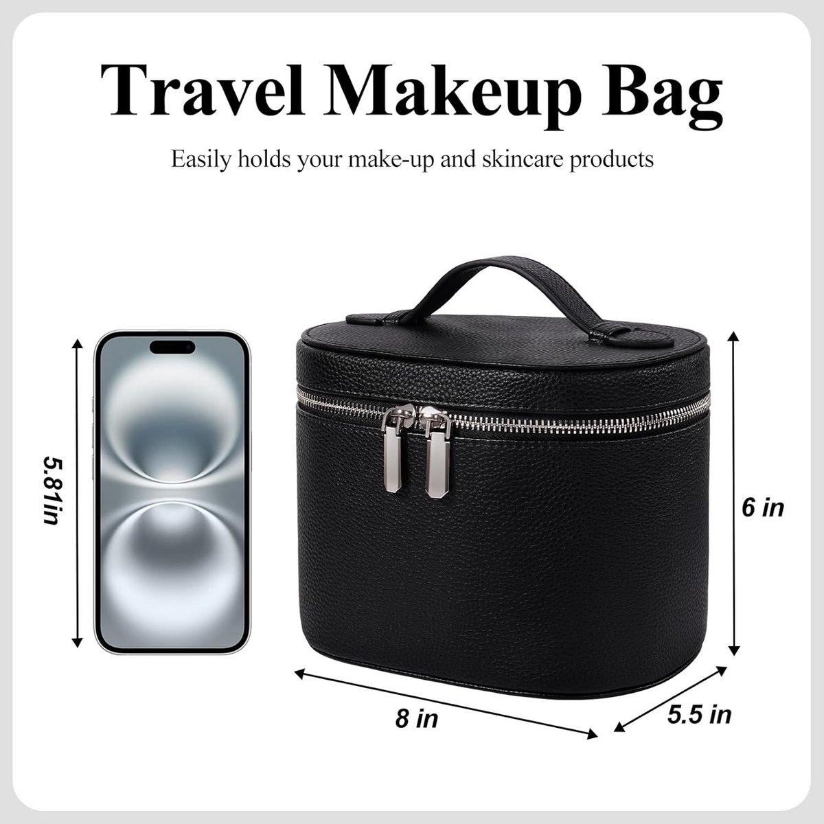 Draagbare Make-up Tas met Compartimenten en Handvat voor Reizen, Zwarte Schminkkoffer