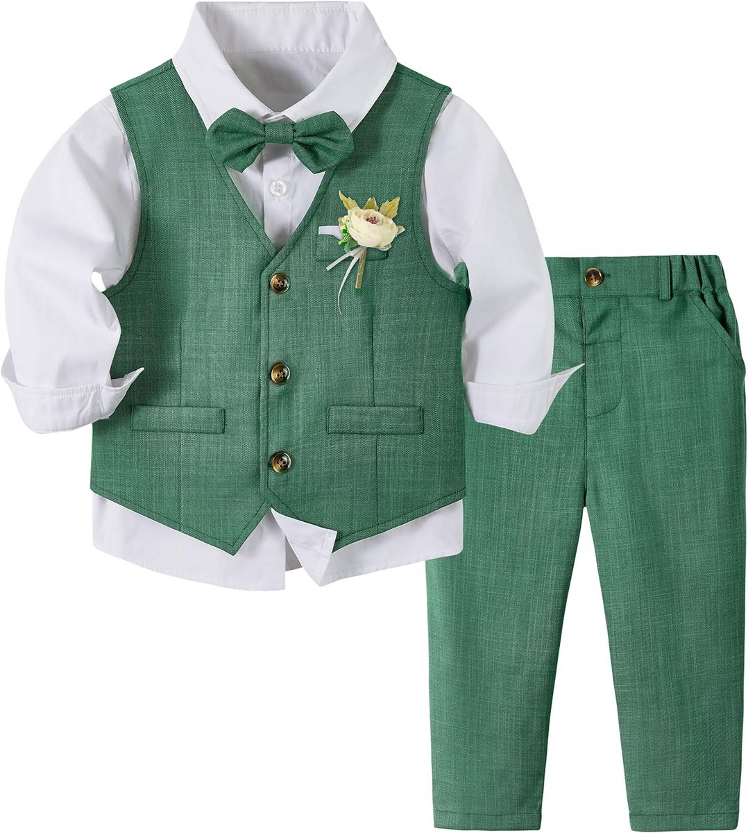 4-Delige Baby Jongens Pak - Vest, Overhemd, Stropdas & Lange Broek - Formele Kleding Bruiloft & Ceremonie