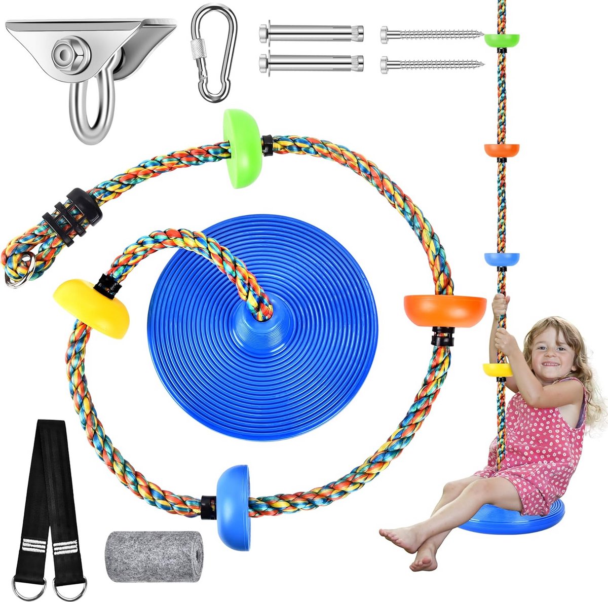 Zweefschommel voor Kinderen met Klimtouw - Buiten Zwemmetje voor Tuin en Balkon - Maximaal Draagvermogen 200 kg, Inclusief Platform en Haak