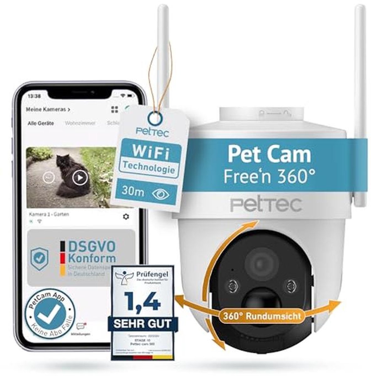 Bewakingscamera 360° met Wi-Fi, batterij en Pan & Tilt functie - Outdoor camera met 3 MP, bewegingsdetectie en nachtzicht tot 20 m