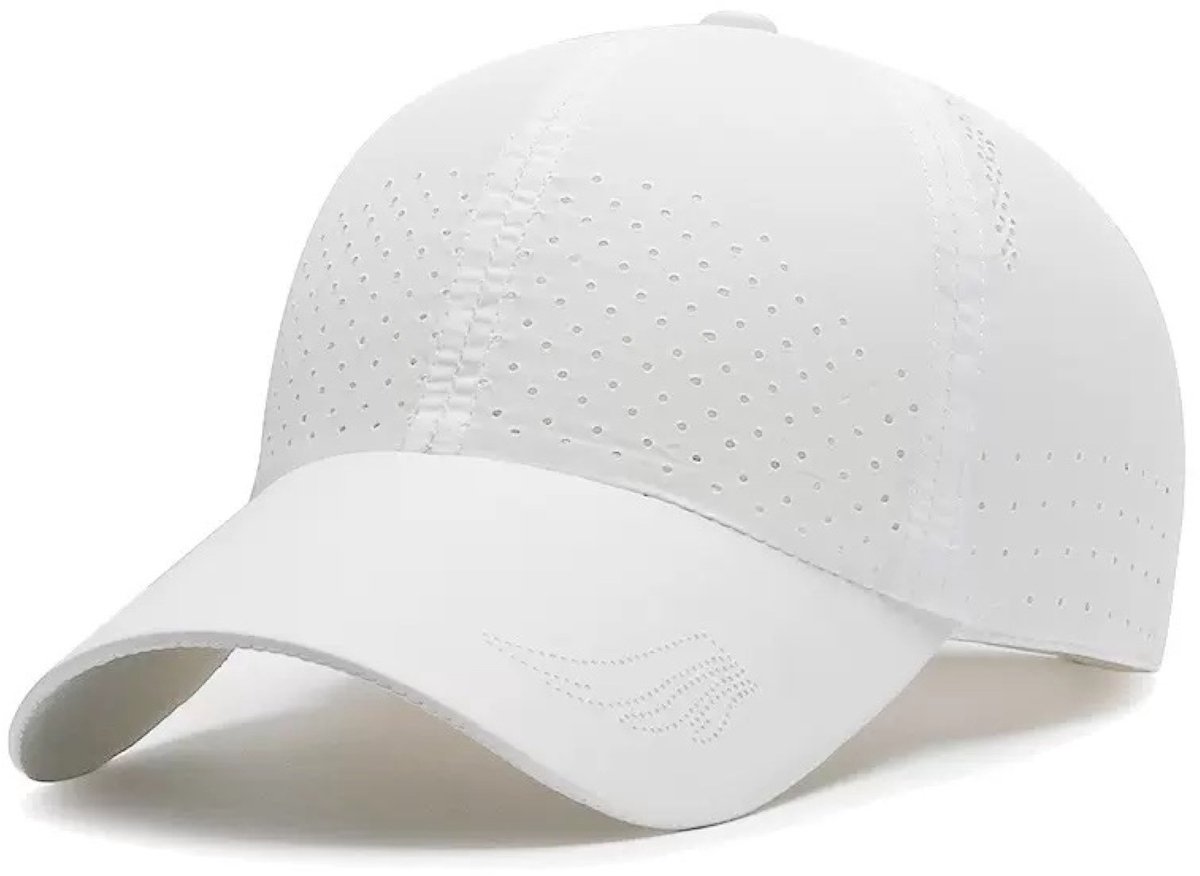 Geperforeerde Baseball Cap – Ademende, Sneldrogende Sportpet met Verstelbare Pasvorm en Zonbescherming voor Heren en Dames – Wit
