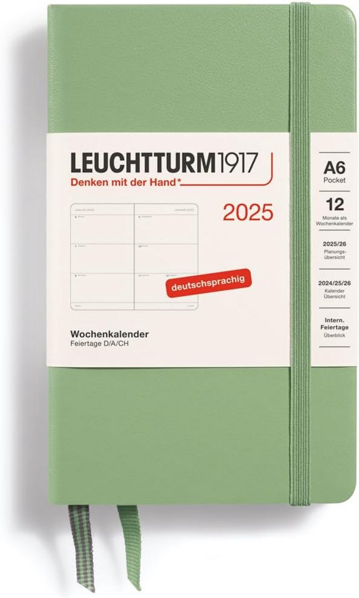 Weekplanner 2025 Pocket A6 Hardcover Salie 12 Maanden