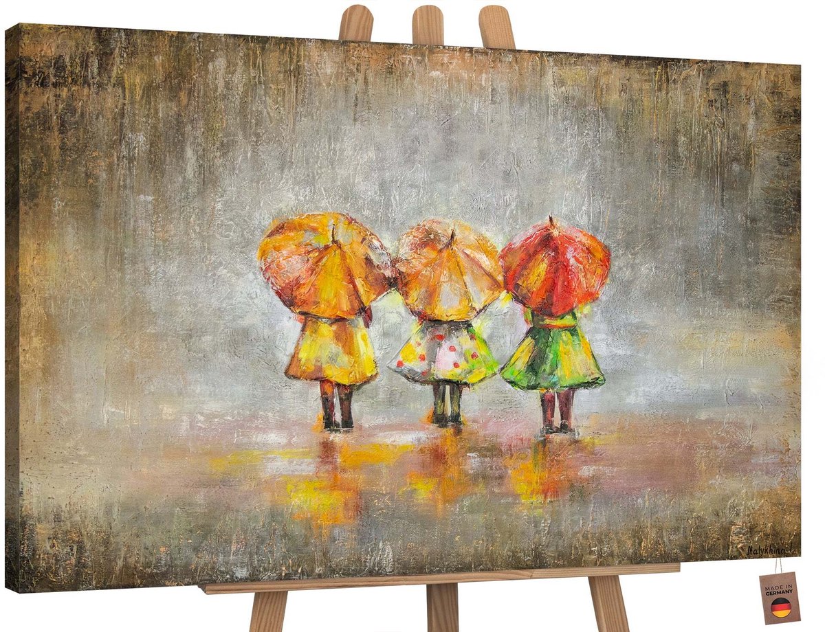 YS Canvas schilderij landschapsformaat handgeschilderd zomerregen regen natuur – YS-Art Gallery – Sfeervol wanddecoratie voor woonkamer – Modern schilderij voor slaapkamer en hal Without Floater Frame