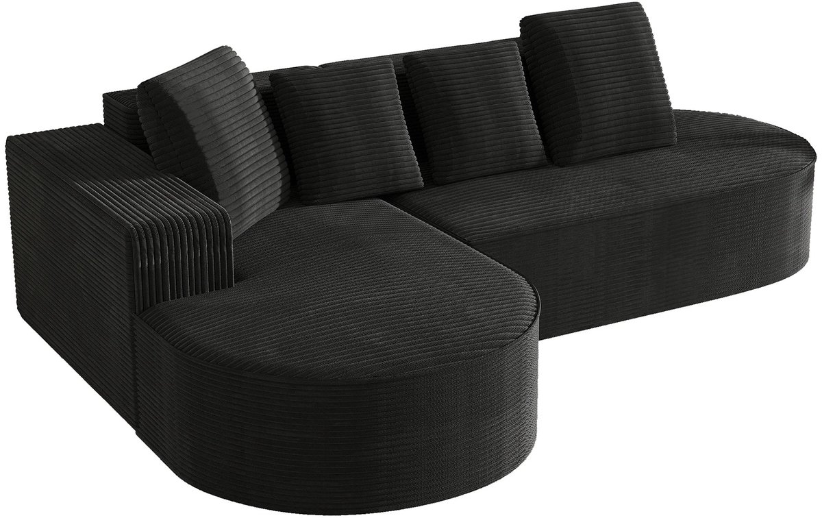 Merax Cloud Hoekbank 3-zits met Chaise Longue - Boneless Modulaire Bank - Ribcord - Diepe Zitting 69,5 cm - Zwart - Geen Montage