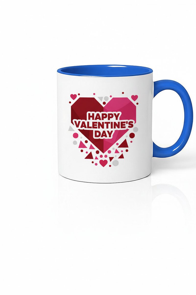 Valentijnsdag Mok met 'Happy Valentine's Day' Hart Design & Blauw Handvat