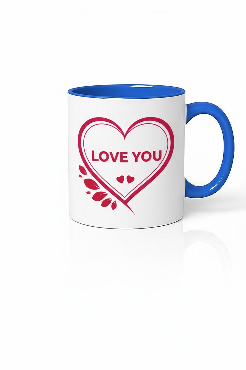 Liefdes Mok 'Love You' met Hart - Wit & Blauw Keramiek - Romantisch Cadeau