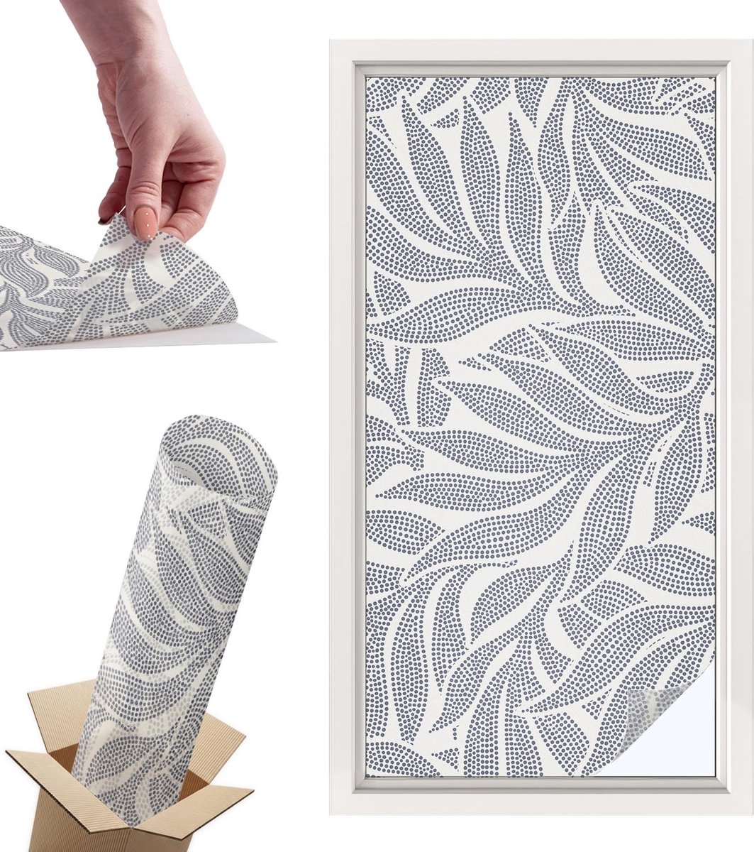 Tulup Raamfolie Anti inkijk - Bladdruppels Privacy Folie Raam - 50x100 cm - Grijs Anti inkijk Folie - Raamfolie Tegen inkijk Glas in Lood - Voor de woonkamer, slaapkamer en kantoor - Raamfolie Zonwering