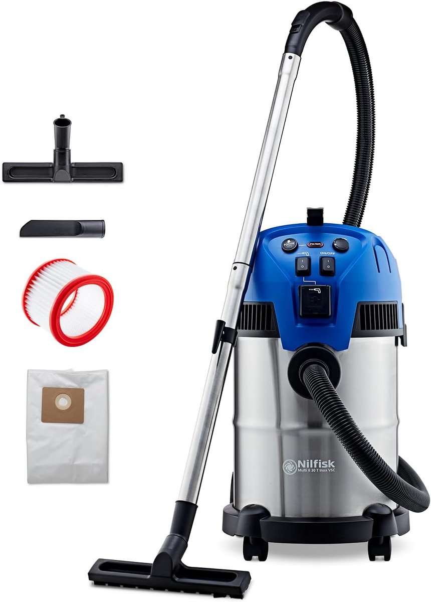 MELVRA Nat- en Droogzuiger - Alleszuiger - 1400W - 30L - Met Stopcontact - Bouwstofzuiger voor Werkplaats, Huis, Tuin en Auto - Industriële Stofzuiger