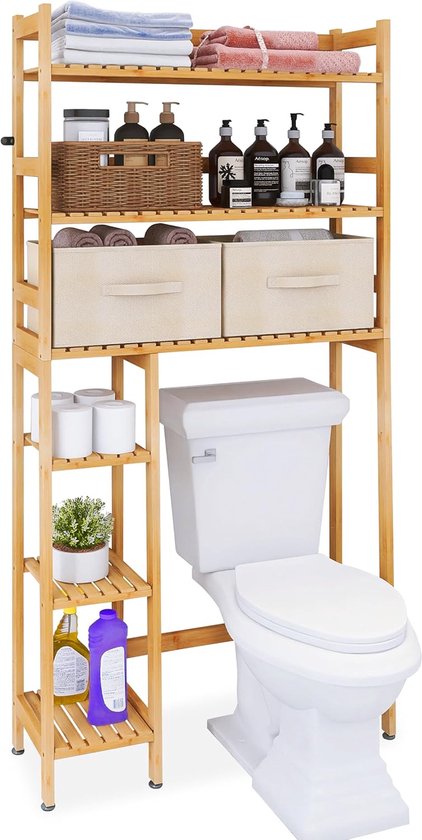 HITNET Ladderplank, Bamboe boekenplank 4-Tier badkamer opslag organisator, Vloerstaande Plant Display Stand voor Woonkamer, Keuken, Slaapkamer, Badkamer, Kantoor, Natuurlijk