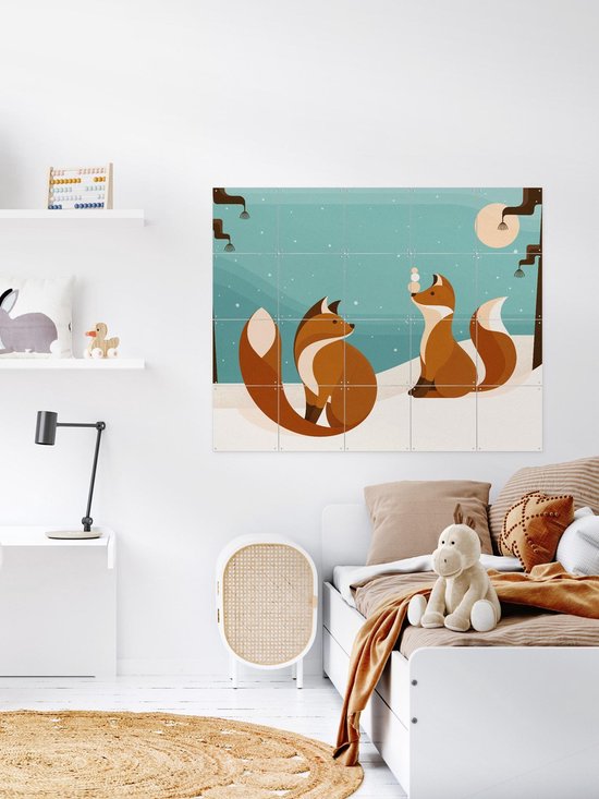 IXXI Vosjes, Elke Uijtewaal - 100 x 80 cm - Outil d'accrochage gratuit - Grande décoration murale et affiches - Illustrations, Digital Art, Ludique, Coloré