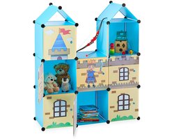 TRANKIELO® - Speelgoedkast kinderkamer kasteel design - Kunststof HxBxD: 128x110x37 cm - Meerkleurig en onderhoudsvriendelijk