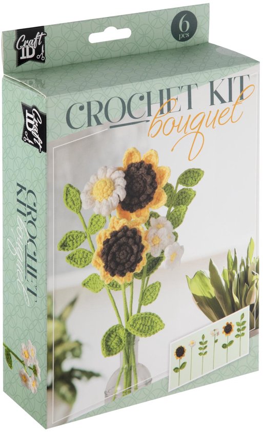 Foto: Haakset bloemen boeket geel 16x5 5x21cm