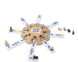 Domino Mexican Train Accessoires Set - 8 Metalen Treintjes - Houten Station - Scoreblok - Engelhart