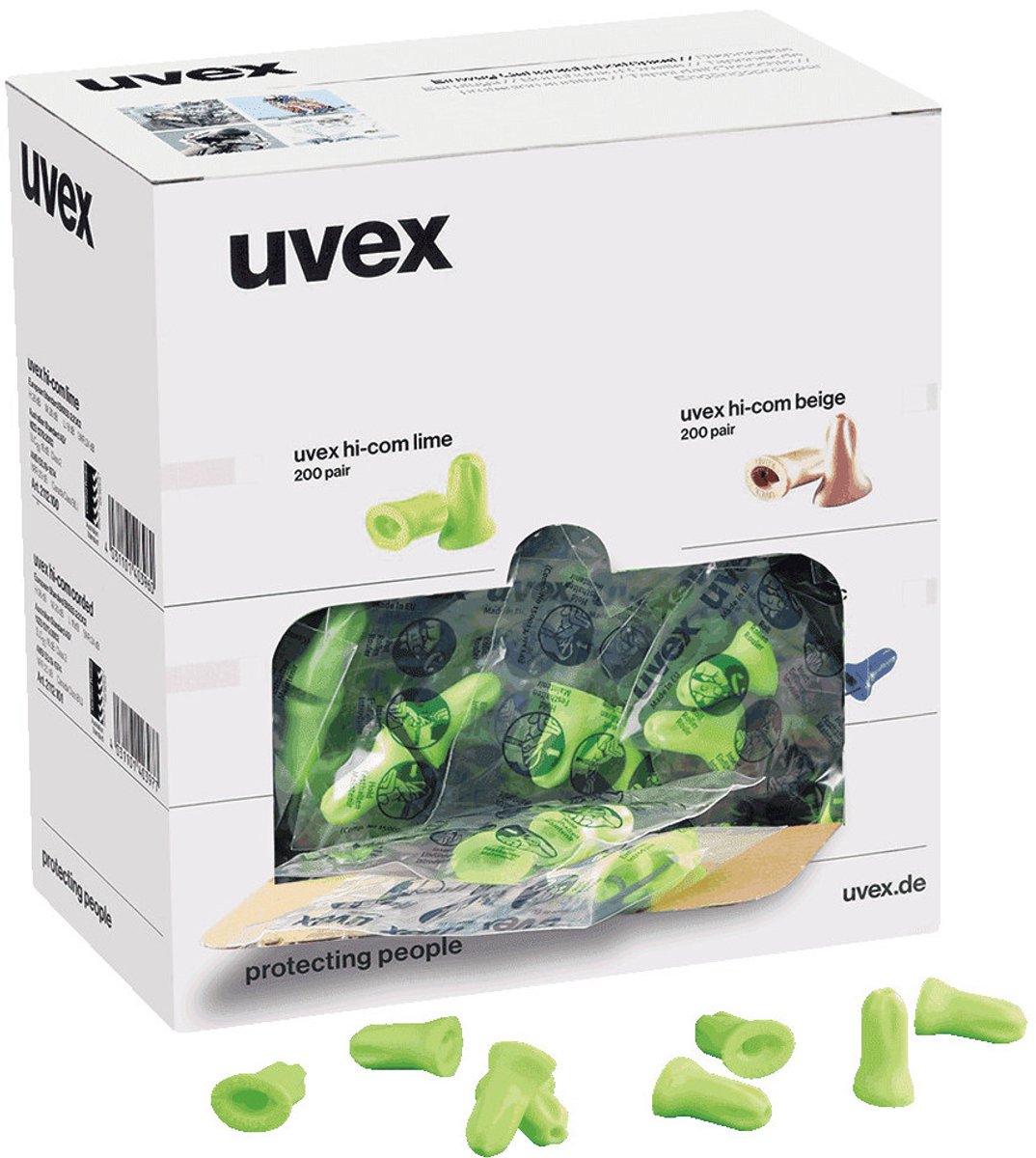 Uvex oordoppen hi-com zonder koord, dispenser 200 paar/VE