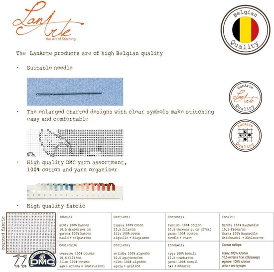 LANARTE Borduurset – Complete Kruissteek Set Met Katoenen Garen, Ongeveer 36x43 Cm, Inclusief Handleiding In 8 Talen