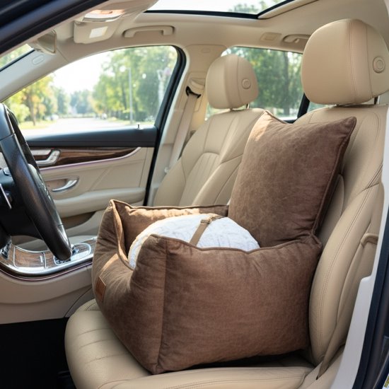 Panier de voiture pour chien Cee Cee - Panier de voiture très Luxe pour chien - Convient pour le siège arrière - Couverture pour chien - Convient également pour le siège passager - Marron - Céline