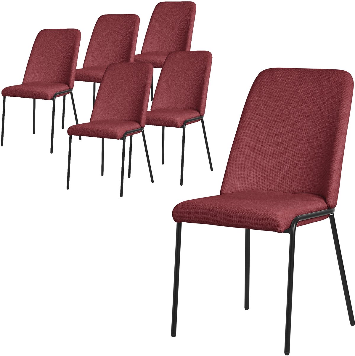 ml-design rood eetkamerstoelen set van 6 gestoffeerde keukenstoelen comfortabel ergonomisch zachte polyester zitting hoge rugleuning metalen poot modern scandinavisch luxe design woonkamer eethoek keuken stoelen elegant minimalistisch Red