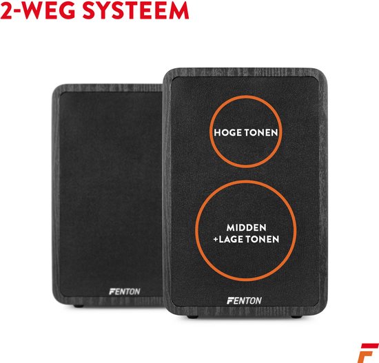 Boekenplank speakers - Fenton SHFB65 - Zwarte hifi speakers 6,5'' - 200W - 2-weg