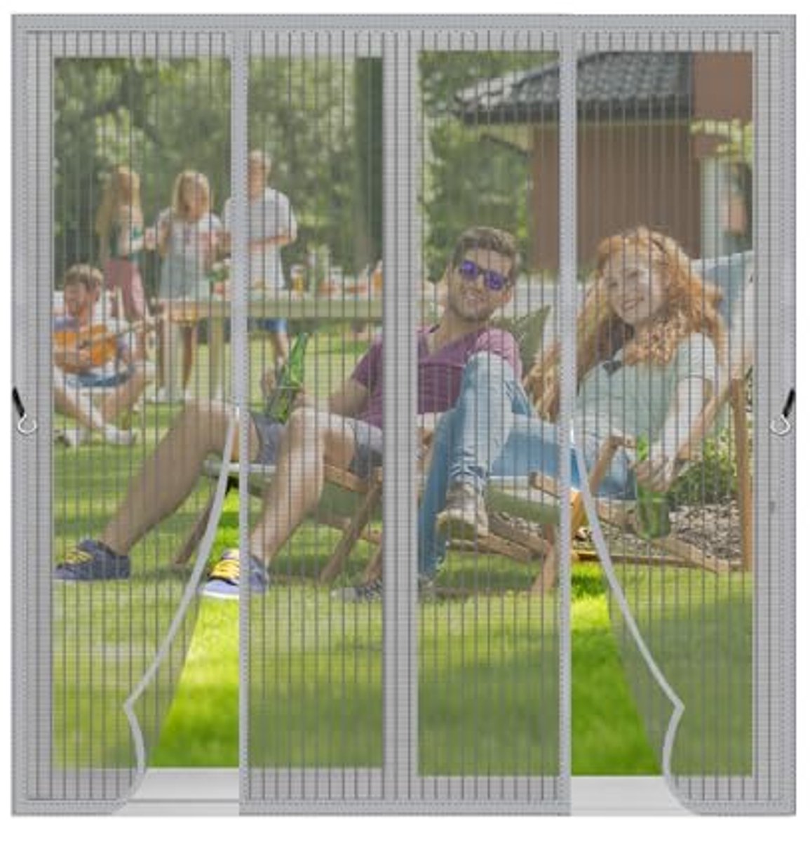 Magnetisch Deurscherm met Dubbele Opening - Bevestiging Zonder Handen voor Terrasdeuren
